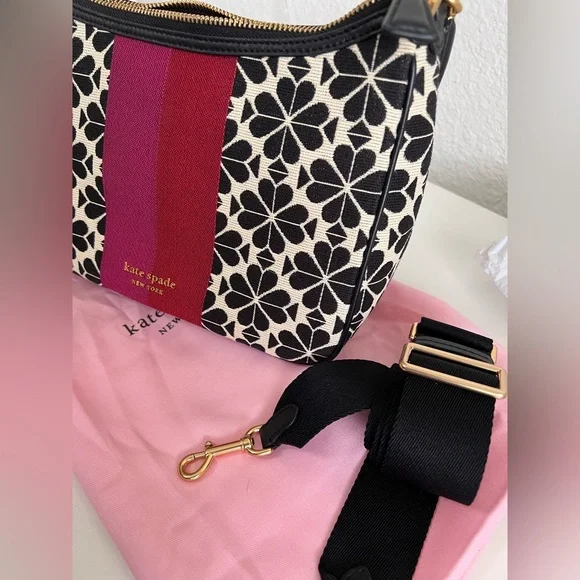 Kate Spade ♠️ Flower Jacquard Stripe Sam Small Convertible Shoulder Bag - Picture 6 of 11
